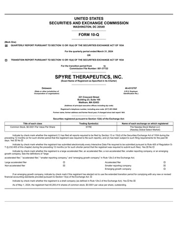 Thumbnail Spyre Therapeutics Quarterly Report 2024-q1