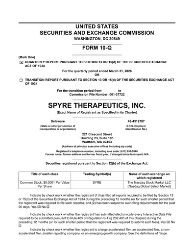 Thumbnail Spyre Therapeutics Quarterly Report 2026-q1