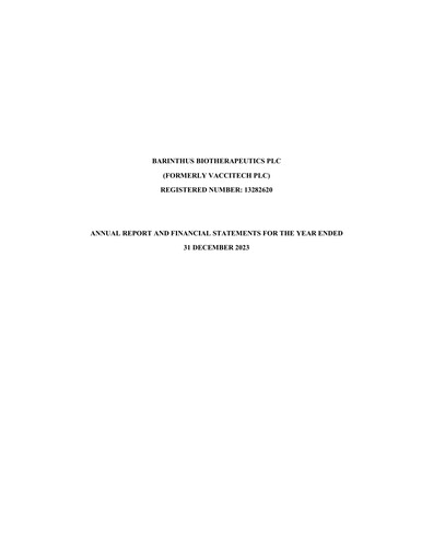 Thumbnail Barinthus Biotherapeutics Annual Report 2023