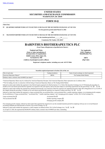Thumbnail Barinthus Biotherapeutics Quarterly Report 2026-q1