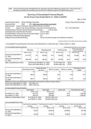 Thumbnail Sanwa Holdings Financial Statement fy2024