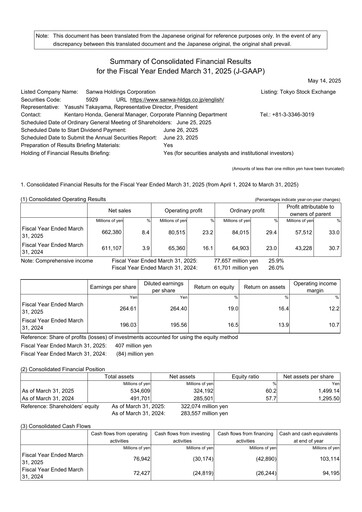 Thumbnail Sanwa Holdings Financial Statement fy2025