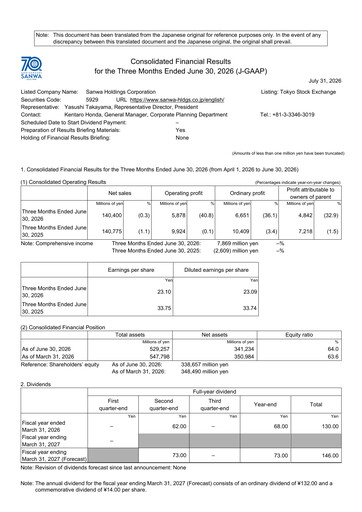 Thumbnail Sanwa Holdings Quarterly Report 2027-q1