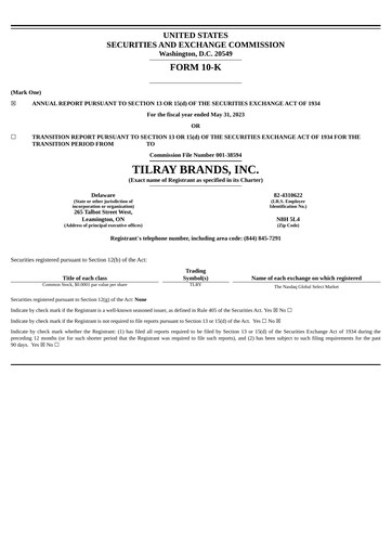 Thumbnail Tilray Brands
 Annual Report 2023