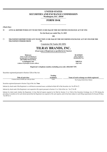 Thumbnail Tilray Brands
 Annual Report 2025