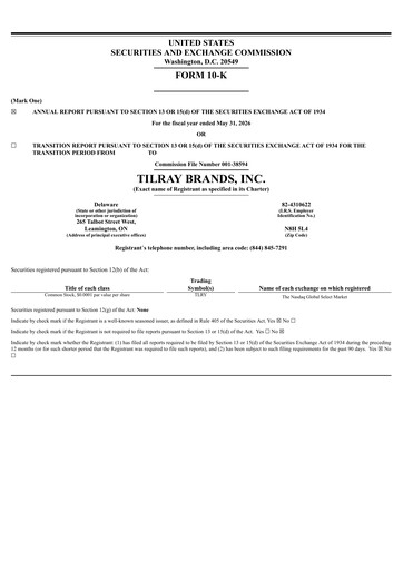 Thumbnail Tilray Brands
 Annual Report 2026