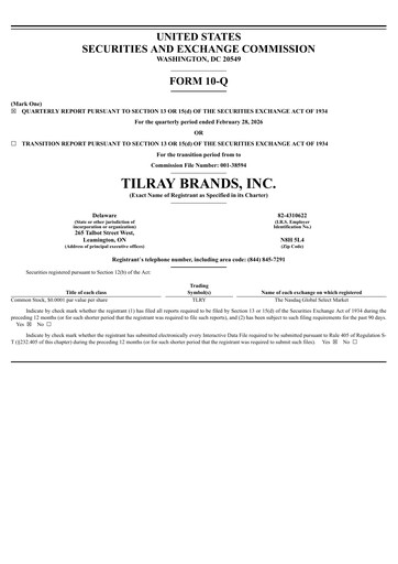 Thumbnail Tilray Brands
 Quarterly Report 2026-q3