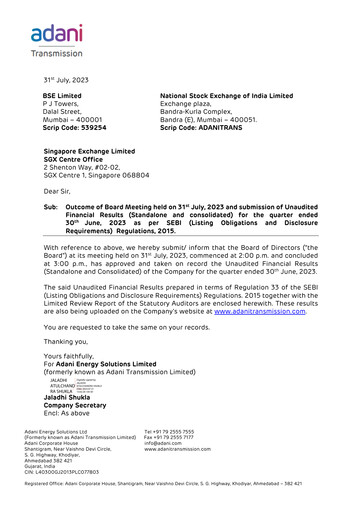 Thumbnail Adani Energy Solutions Quarterly Report 2023-q1