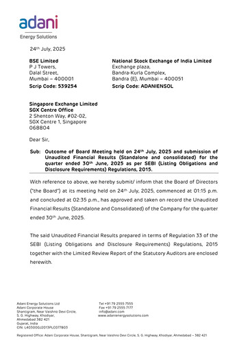Thumbnail Adani Energy Solutions Quarterly Report 2025-q1