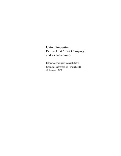 Miniature Union Properties Rapport trimestriel 2014-q3