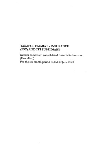 Miniature Takaful Emarat - Insurance Bilan financier 2023-h1