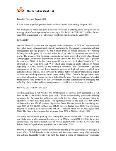 Vorschaubild Sohar International Bank Finanzmitteilung 2009