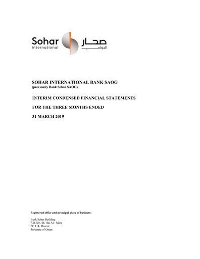 Thumbnail Sohar International Bank Quarterly Report 2019-q1