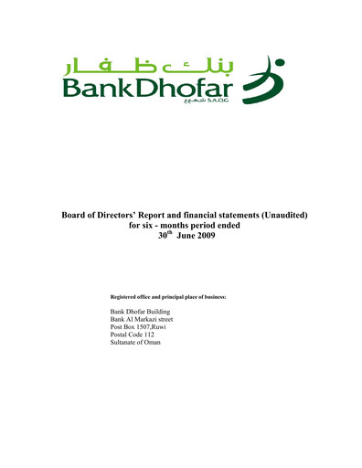 Thumbnail Bank Dhofar Financial Statement 2009-h1