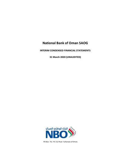 Thumbnail National Bank of Oman Quarterly Report 2020-q1