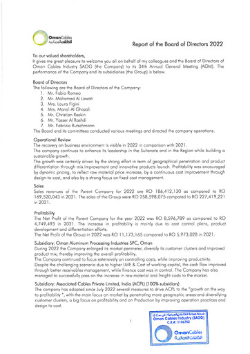 Thumbnail Oman Cables Industry Annual Report 2022
