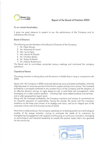 Thumbnail Oman Cables Industry Annual Report 2023