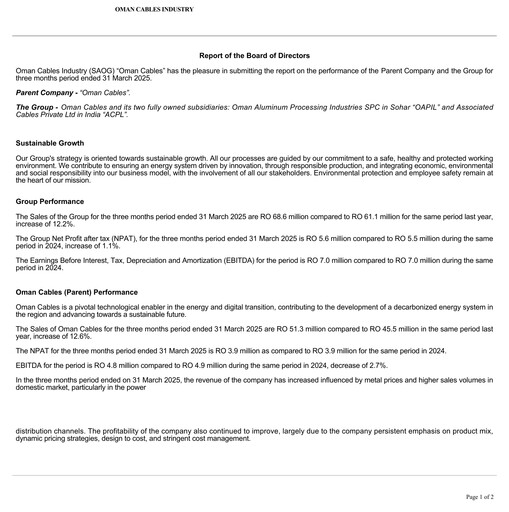 Thumbnail Oman Cables Industry Quarterly Report 2025-q1