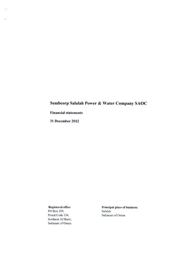 Vorschaubild Sembcorp Salalah Power & Water Company Finanzmitteilung 2012