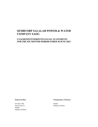 Vorschaubild Sembcorp Salalah Power & Water Company Finanzmitteilung 2023-h1