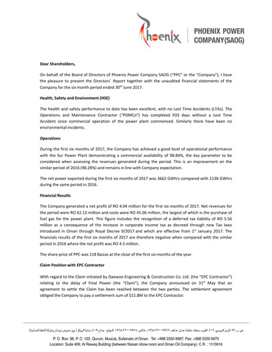 Thumbnail Phoenix Power Company Financial Report 2017-h1