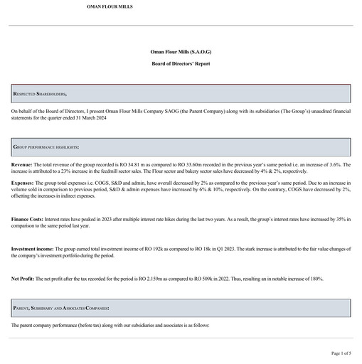 Thumbnail Oman Flour Mills Quarterly Report 2024-q1