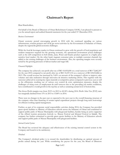 Thumbnail Oman Refreshment Company (Pepsi Oman) Annual Report 2014
