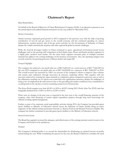 Thumbnail Oman Refreshment Company (Pepsi Oman) Annual Report 2015