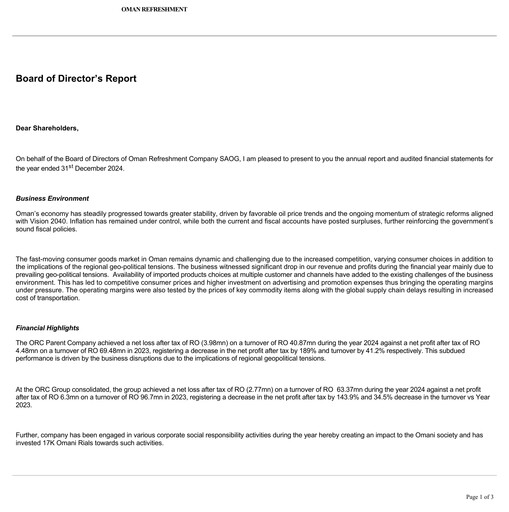 Thumbnail Oman Refreshment Company (Pepsi Oman) Annual Report 2024