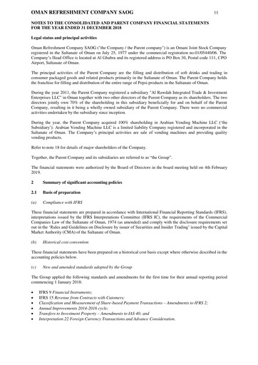 Thumbnail Oman Refreshment Company (Pepsi Oman) Financial Statement 2018