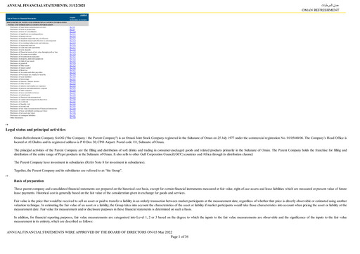 Thumbnail Oman Refreshment Company (Pepsi Oman) Financial Statement 2021
