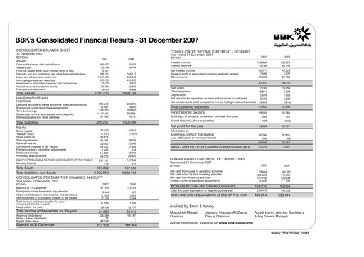 Thumbnail Bank of Bahrain and Kuwait Financial Statement 2007
