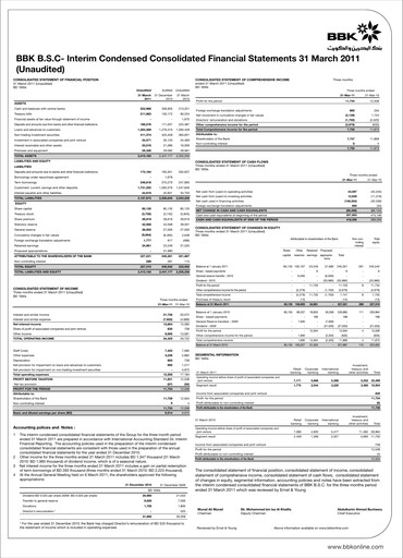 Vorschaubild Bank of Bahrain and Kuwait Quartalsbericht 2011-q1