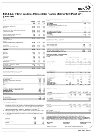 Vorschaubild Bank of Bahrain and Kuwait Quartalsbericht 2014-q1