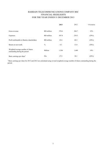 Vorschaubild Batelco (Bahrain Telecommunication Company) Finanzmitteilung 2013