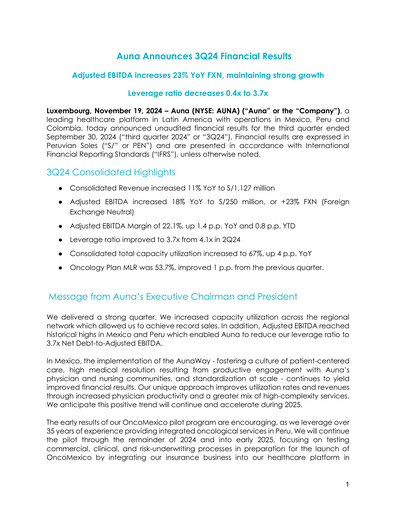 Thumbnail Auna SA Quarterly Report 2024-q3