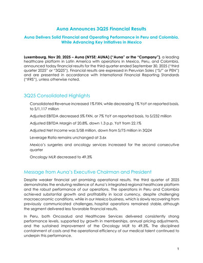 Thumbnail Auna SA Quarterly Report 2025-q3
