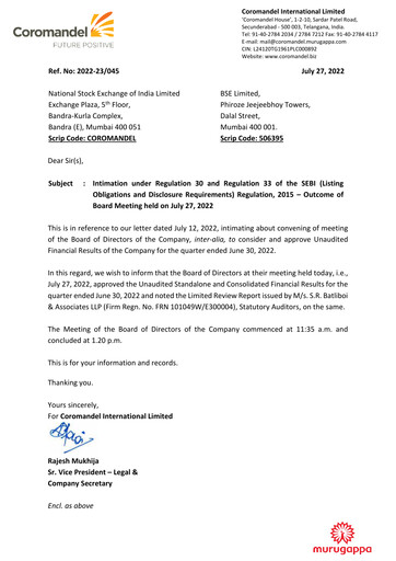 Miniature Coromandel Rapport trimestriel 2022-q1