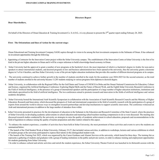 Vorschaubild Oman Education and Training Investments (OETI) Quartalsbericht 2025-q2