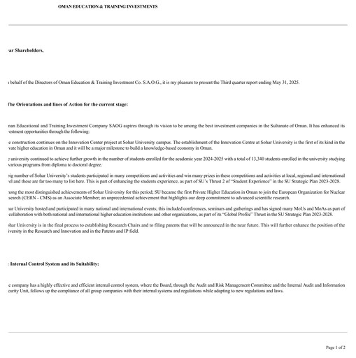 Thumbnail Oman Education and Training Investments (OETI) Quarterly Report 2025-q3
