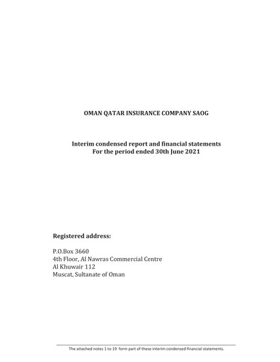 Vorschaubild OQIC Oman Qatar Insurance Company Finanzmitteilung 2021-h1