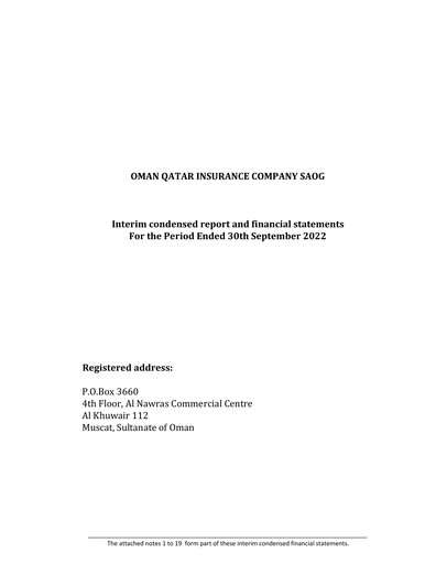 Thumbnail OQIC Oman Qatar Insurance Company Financial Statement 2022-9m