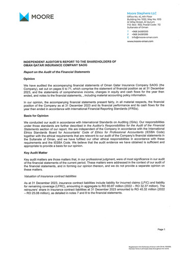 Vorschaubild OQIC Oman Qatar Insurance Company Finanzmitteilung 2023