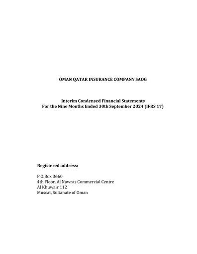 Thumbnail OQIC Oman Qatar Insurance Company Financial Statement 2024-9m