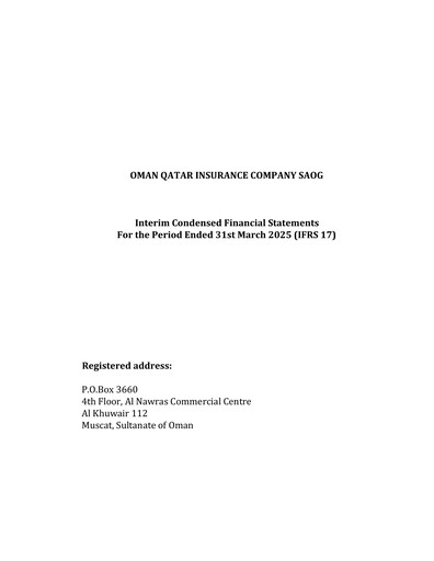 Thumbnail OQIC Oman Qatar Insurance Company Financial Statement 2025-q1