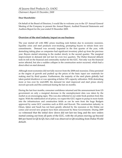 Thumbnail Al Jazeera Steel Products Annual Report 2009