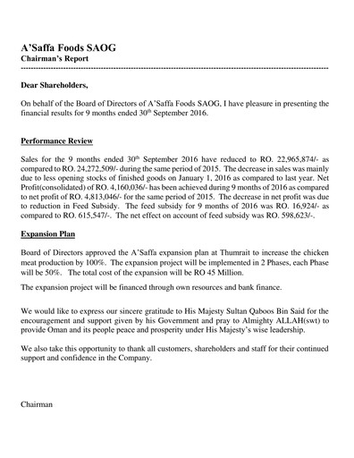 Thumbnail A'Saffa Foods Financial Statement 2016-9m