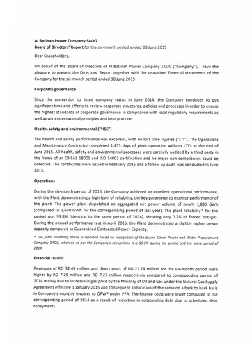 Miniature Al Suwadi Power Bilan financier 2015-h1