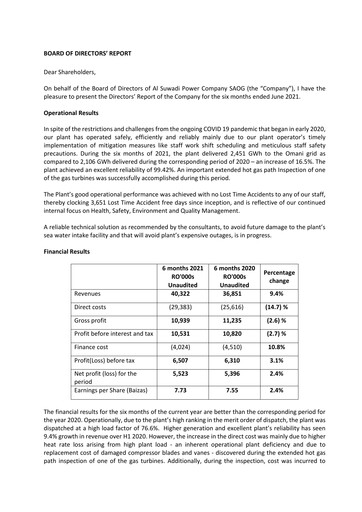 Miniature Al Suwadi Power Bilan financier 2021-h1