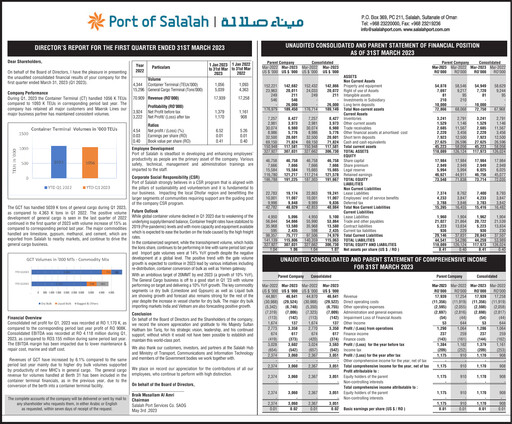 Thumbnail Salalah Port Services Company Quarterly Report 2023-q1